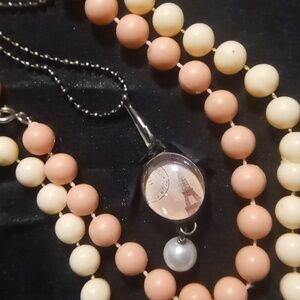 Paris initial bubble long necklace peach & coral layered & Pendant  Necklace
